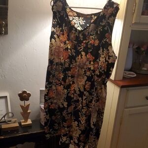 Speed Control Black Floral Blouse with Teal and Coral Accents